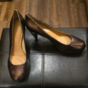 ANTONIO MELANI Dark Brown Snake Print Heels